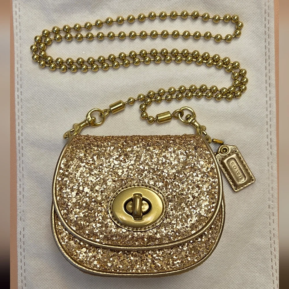 Coach Gold Mini Bag Sparkling Saddle Design - Picture 2 of 5